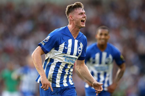 BRIGHTON, ENGLAND - SEPTEMBER 02: Evan Ferguson of Brighton & Hove Albion celebrates after scoring the team's second goal during the Premier League match between Brighton & Hove Albion and Newcastle United at American Express Community Stadium on September 02, 2023 in Brighton, England. (Photo by Steve Bardens/Getty Images)