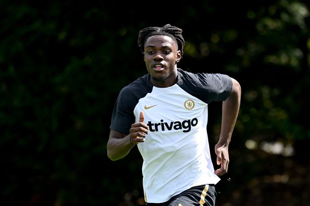 Romeo Lavia of Chelsea during an individual training session at the Chelsea Training Ground